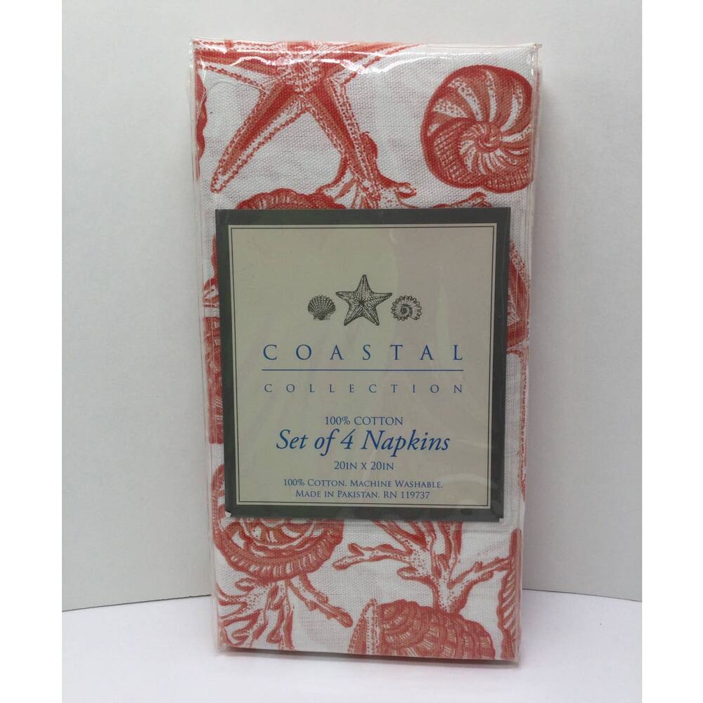 Coastal Collection Shells Coral Color Set of 4 Napkins 20x20